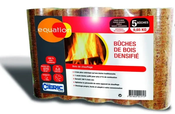Bûches compressées EQUATION sac 5 bûches, L.25cm-EV