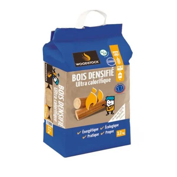 Bûches compressées WOODSTOCK sac 8 bûches, L.25cm-EV