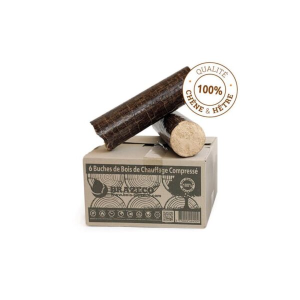 BOIS DENSIFIÉ - QUALITÉ PREMIUM - PALETTE DE 80 CARTONS DE 6 BÛCHES-EV