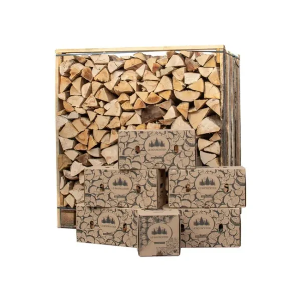 BOX 1,5 STÈRES 30CM BOIS DE CHAUFFAGE SEC AVEC 5 CARTONS DE BOIS D'ALLUMAGE / 1 CARTON 2KG ALLUME-FEU-EV