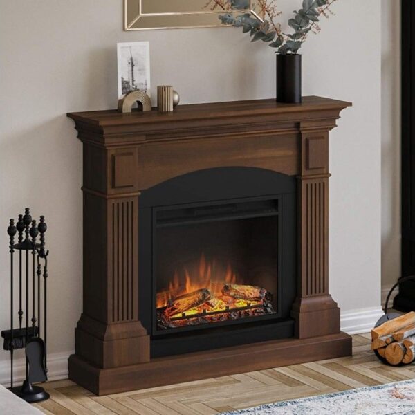 CHEMINÉE AVEC DE FAUSSES FLEURS EN BOIS ÉLECTRIQUES-EV