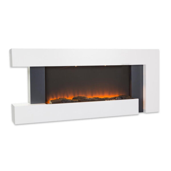 Cheminée Klarstein Studio Light & Fire 2 – cheminée électrique avec effet de flamme, 1000/2000 watts, fonction minuterie, thermostat, boîtier en MDF, télécommande incluse – blanc-EV