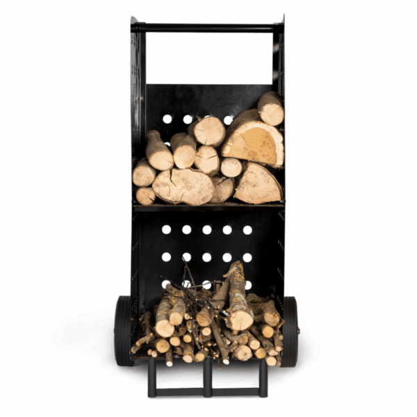 CHARIOT PORTE BÛCHES ACIER NOIR 40 X 40 X 100,5 CM POUR CHEMINÉE-EV